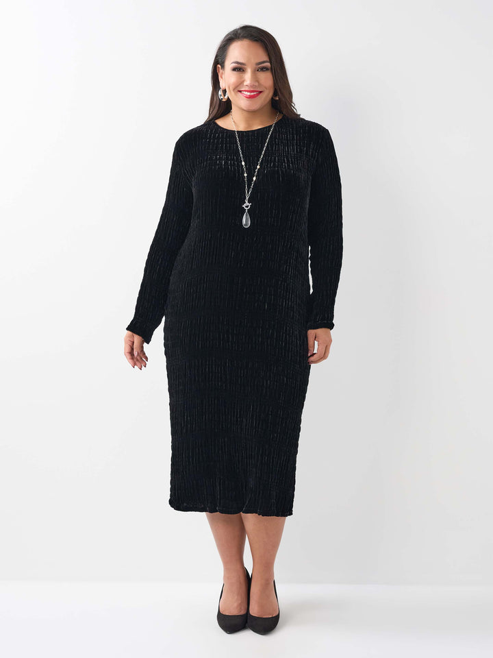 Ruched Velvet Dress - Black
