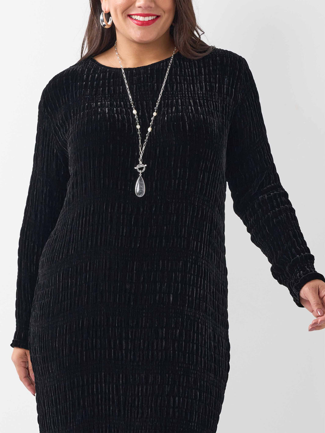 Ruched Velvet Dress - Black