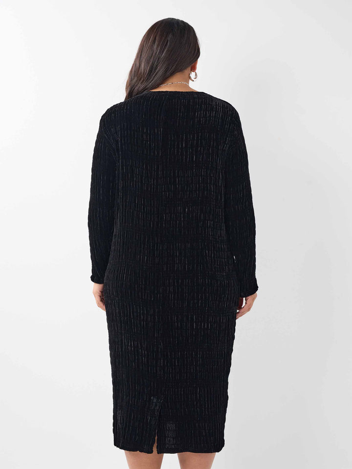 Ruched Velvet Dress - Black