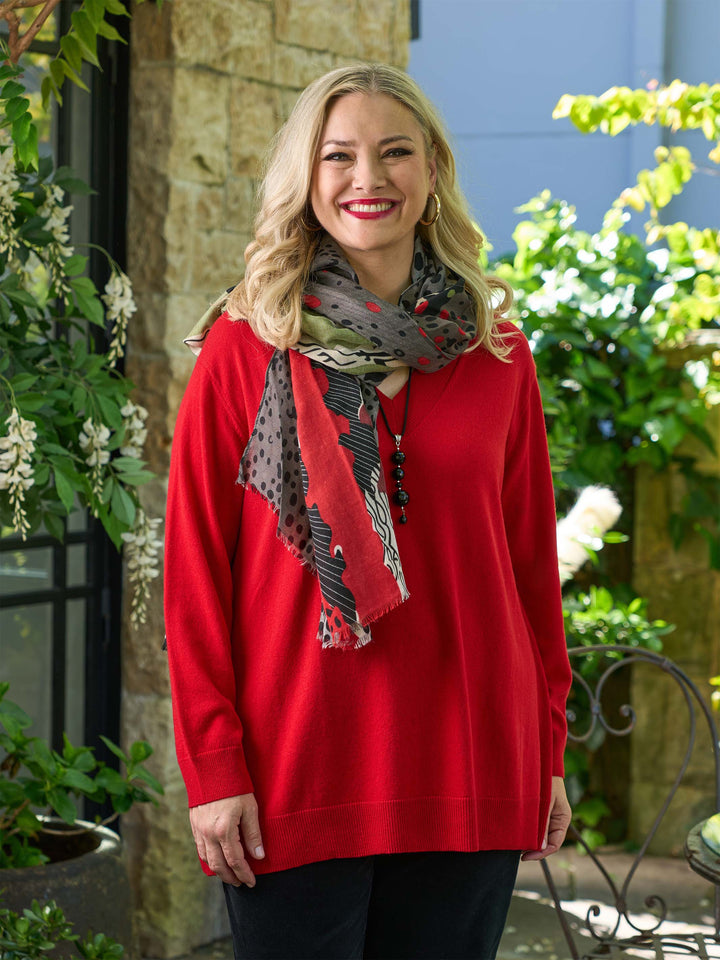 Wool Cashmere V-Neck Jumper - Red