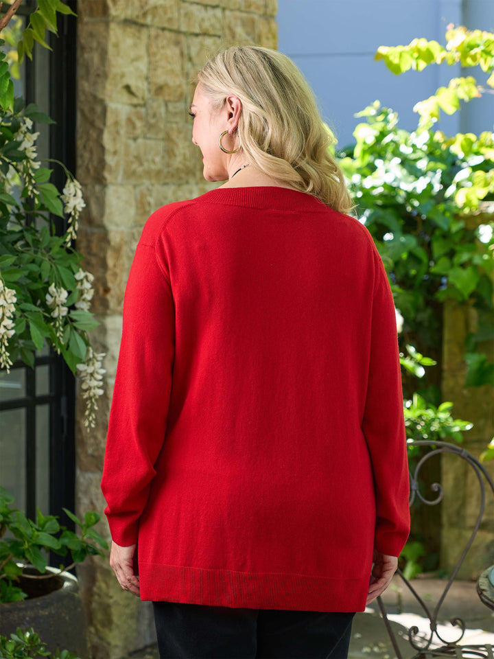 Wool Cashmere V-Neck Jumper - Red