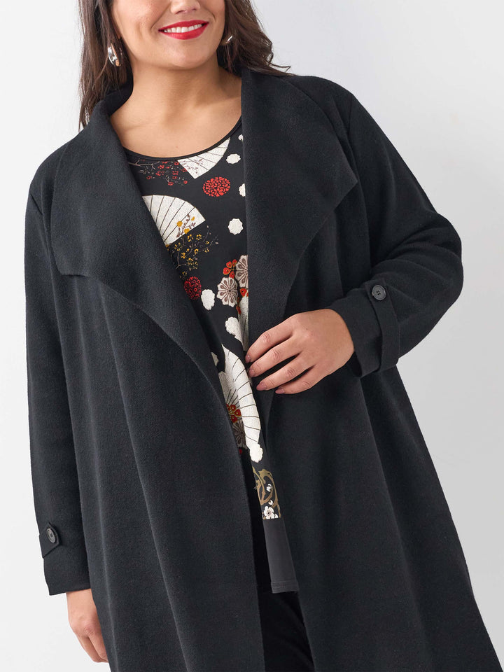Open Front Longline Cardigan - Black