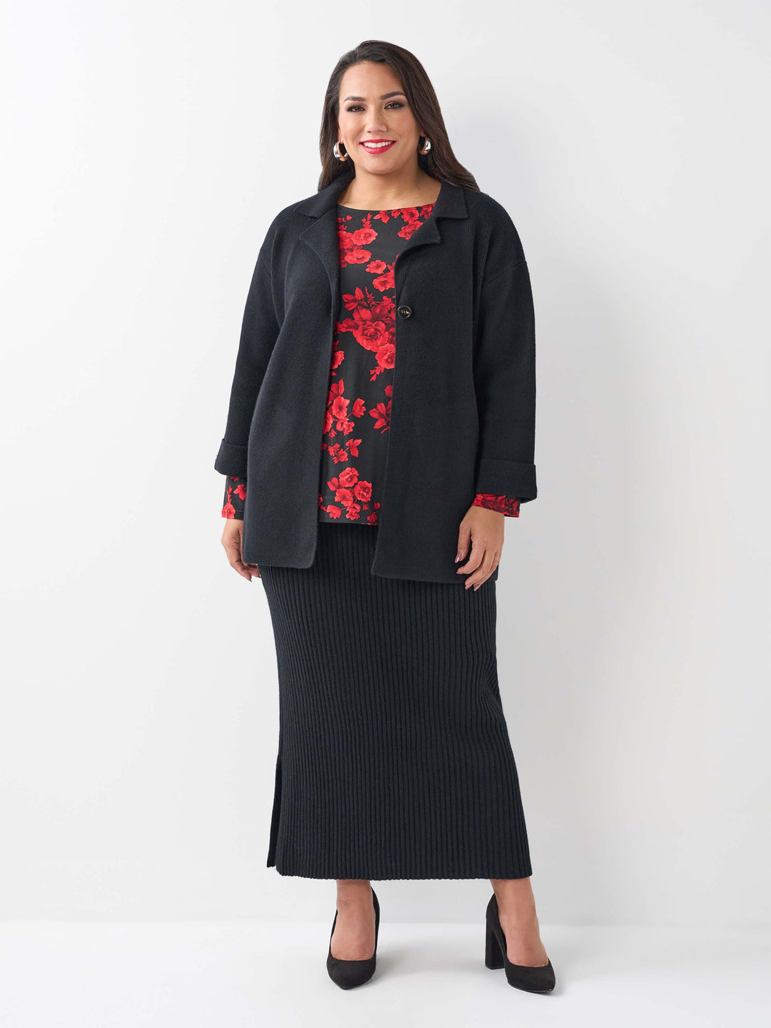 Side Split Knitted Skirt - Black