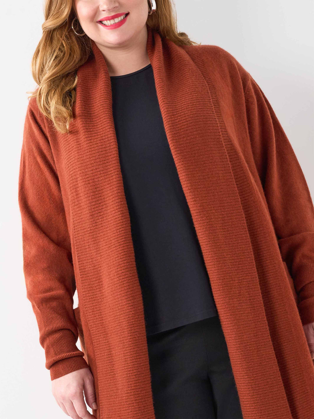 Open Front Knitted Cardigan - Rust