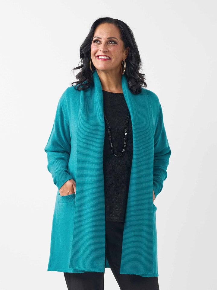 Open Front Knitted Cardigan - Teal