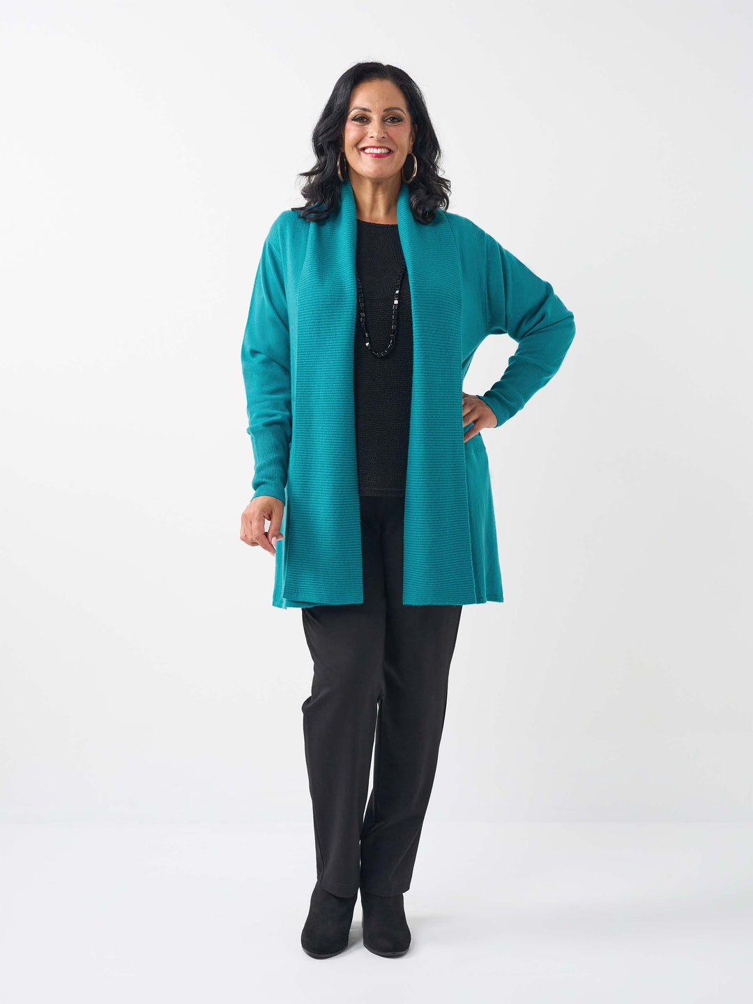 Open Front Knitted Cardigan - Teal