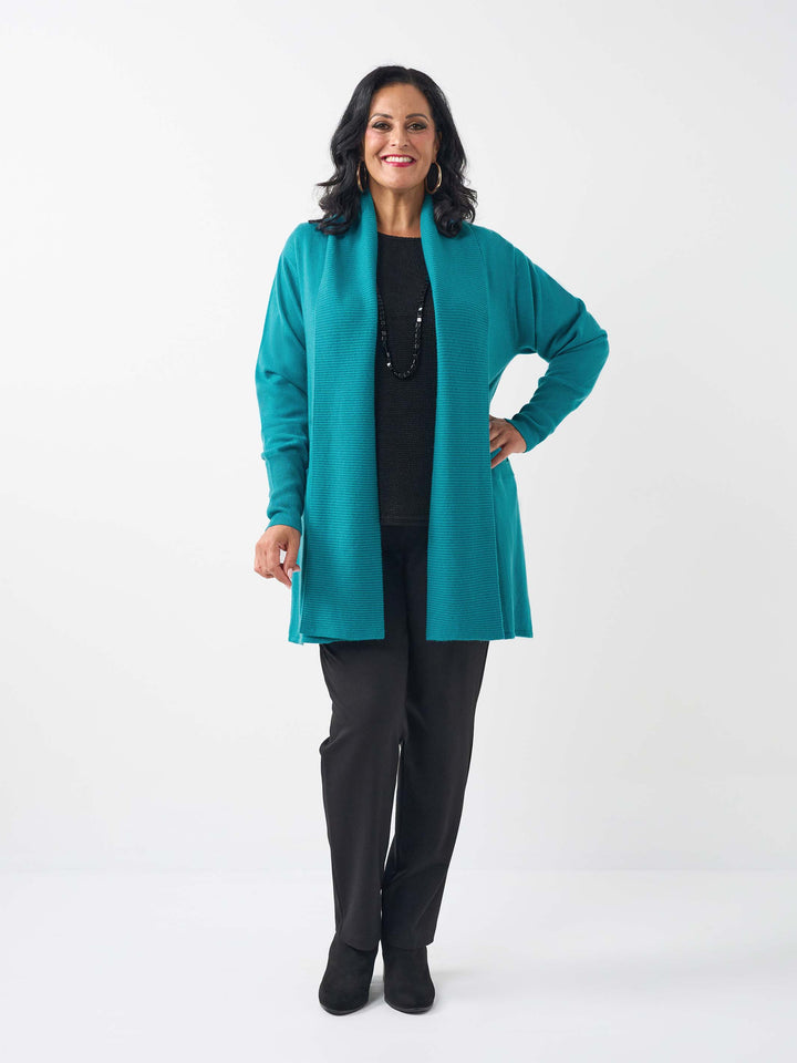 Open Front Knitted Cardigan - Teal