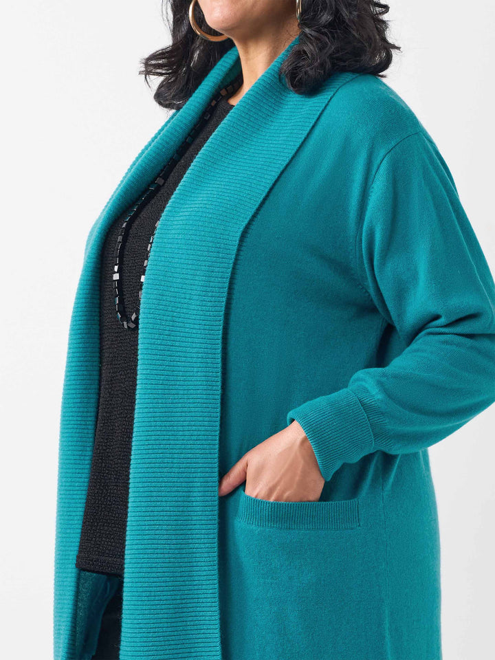 Open Front Knitted Cardigan - Teal