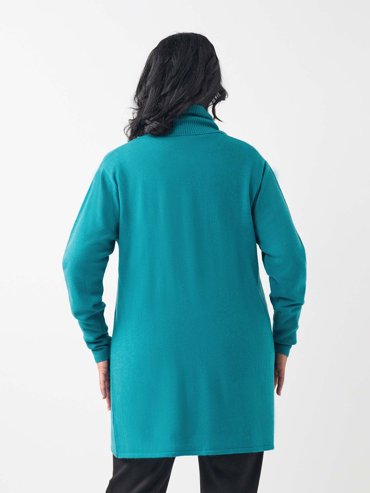 Open Front Knitted Cardigan - Teal
