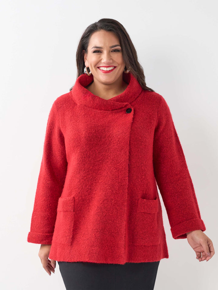 Rolled Collar Knit Jumper - Red