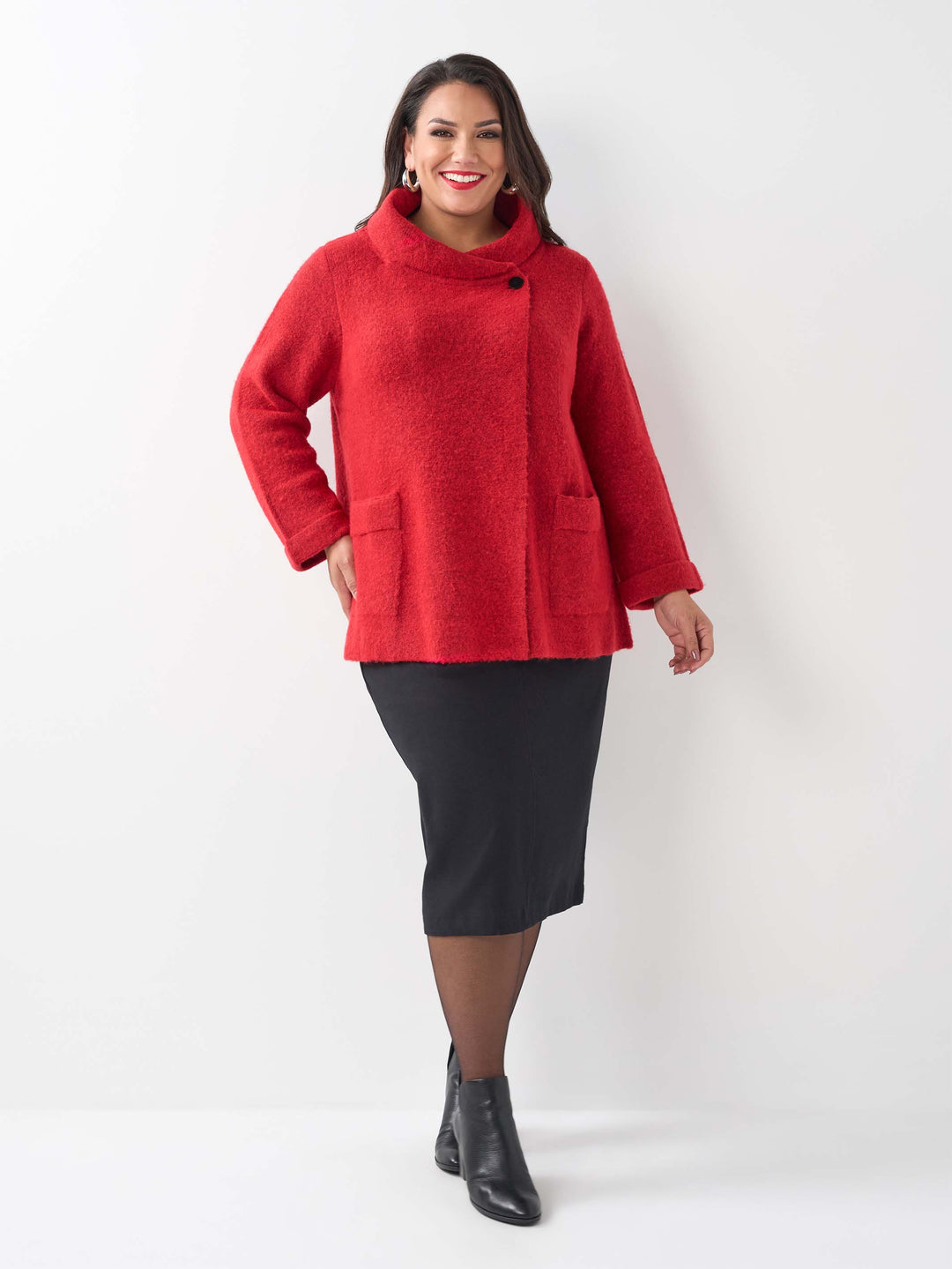 Rolled Collar Knit Jumper - Red