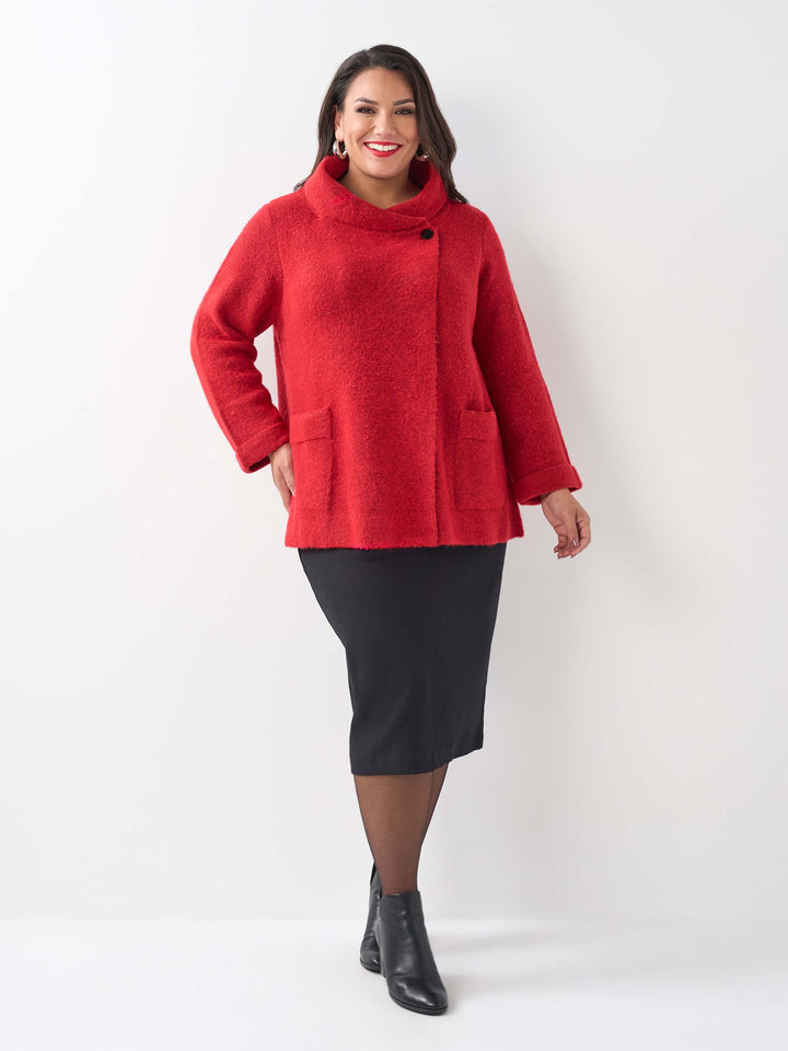 Rolled Collar Knit Jumper - Red