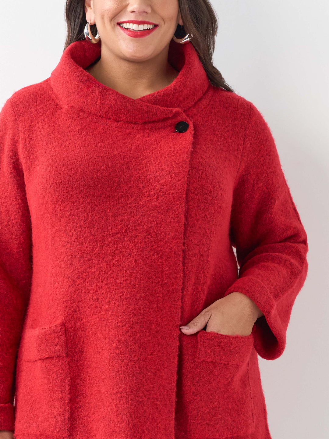 Rolled Collar Knit Jumper - Red