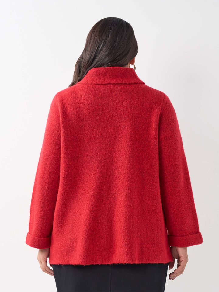 Rolled Collar Knit Jumper - Red
