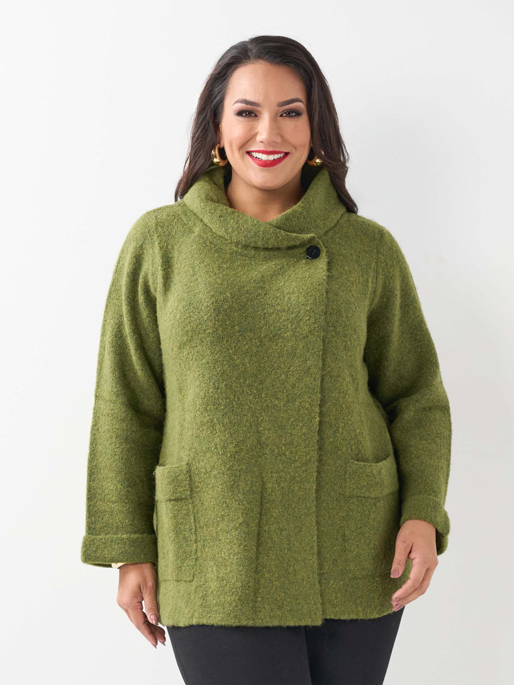 Rolled Collar Knit Jumper - Olive