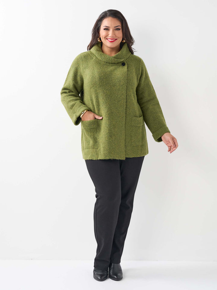 Rolled Collar Knit Jumper - Olive