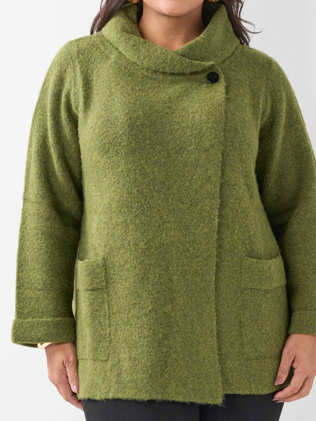 Rolled Collar Knit Jumper - Olive