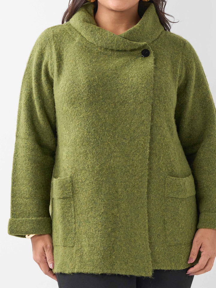 Rolled Collar Knit Jumper - Olive
