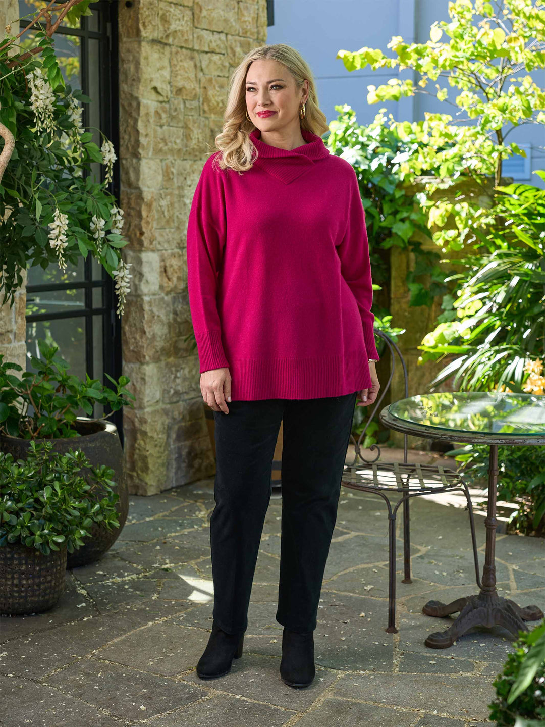 Wool Cashmere Roll Neck Jumper - Fuchsia