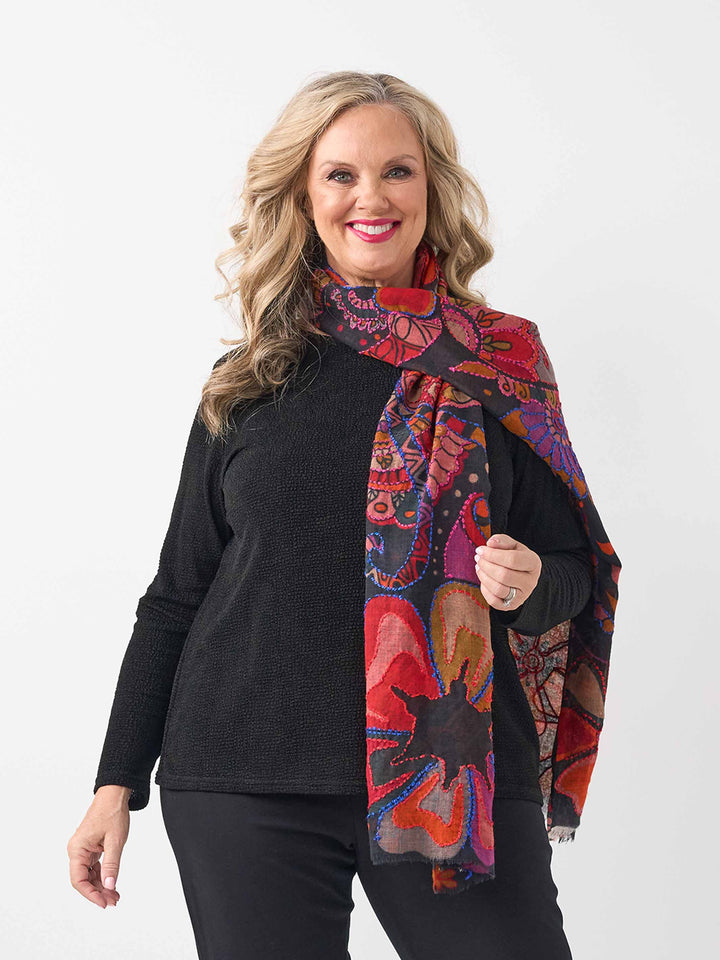 Winter Garden Embroidered Wool Scarf