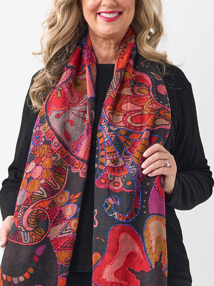 Winter Garden Embroidered Wool Scarf