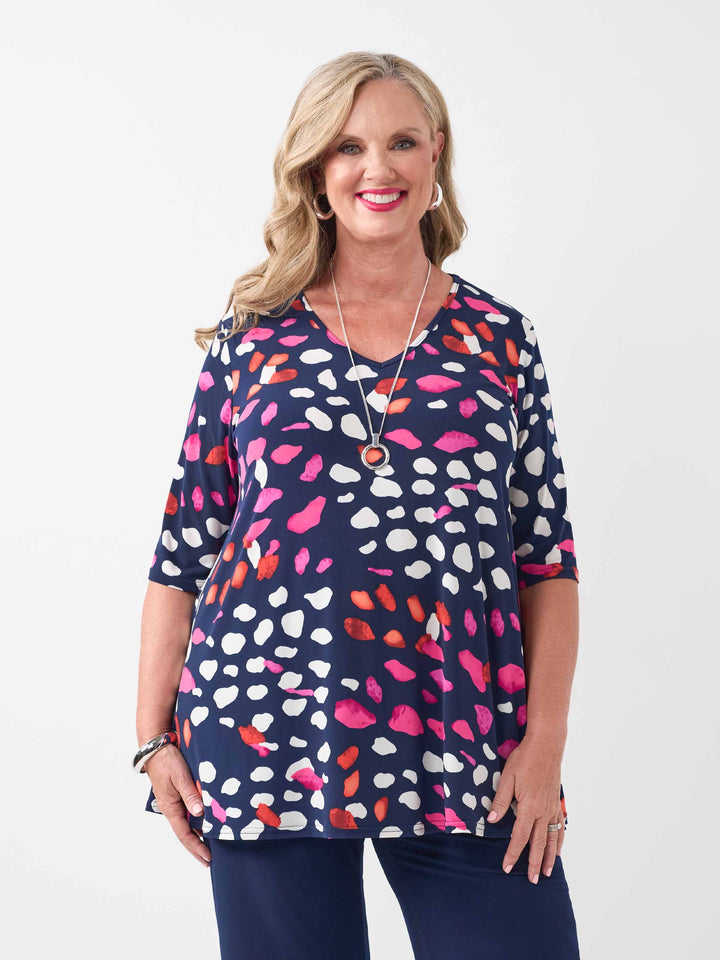 V-Neck Swing Printed Jersey Top - Coloured Pebbles