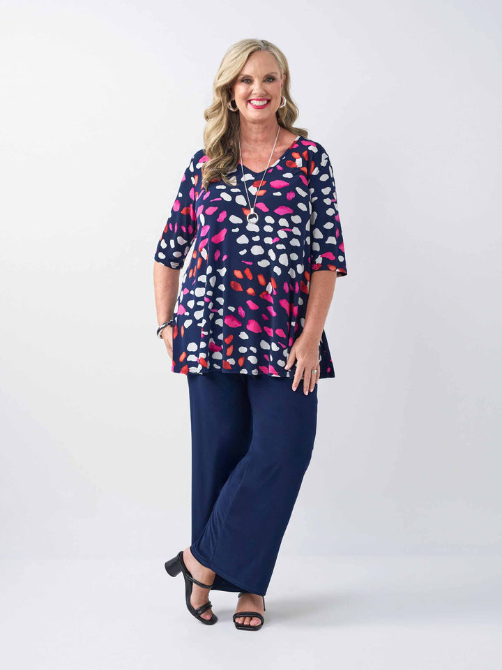V-Neck Swing Printed Jersey Top - Coloured Pebbles