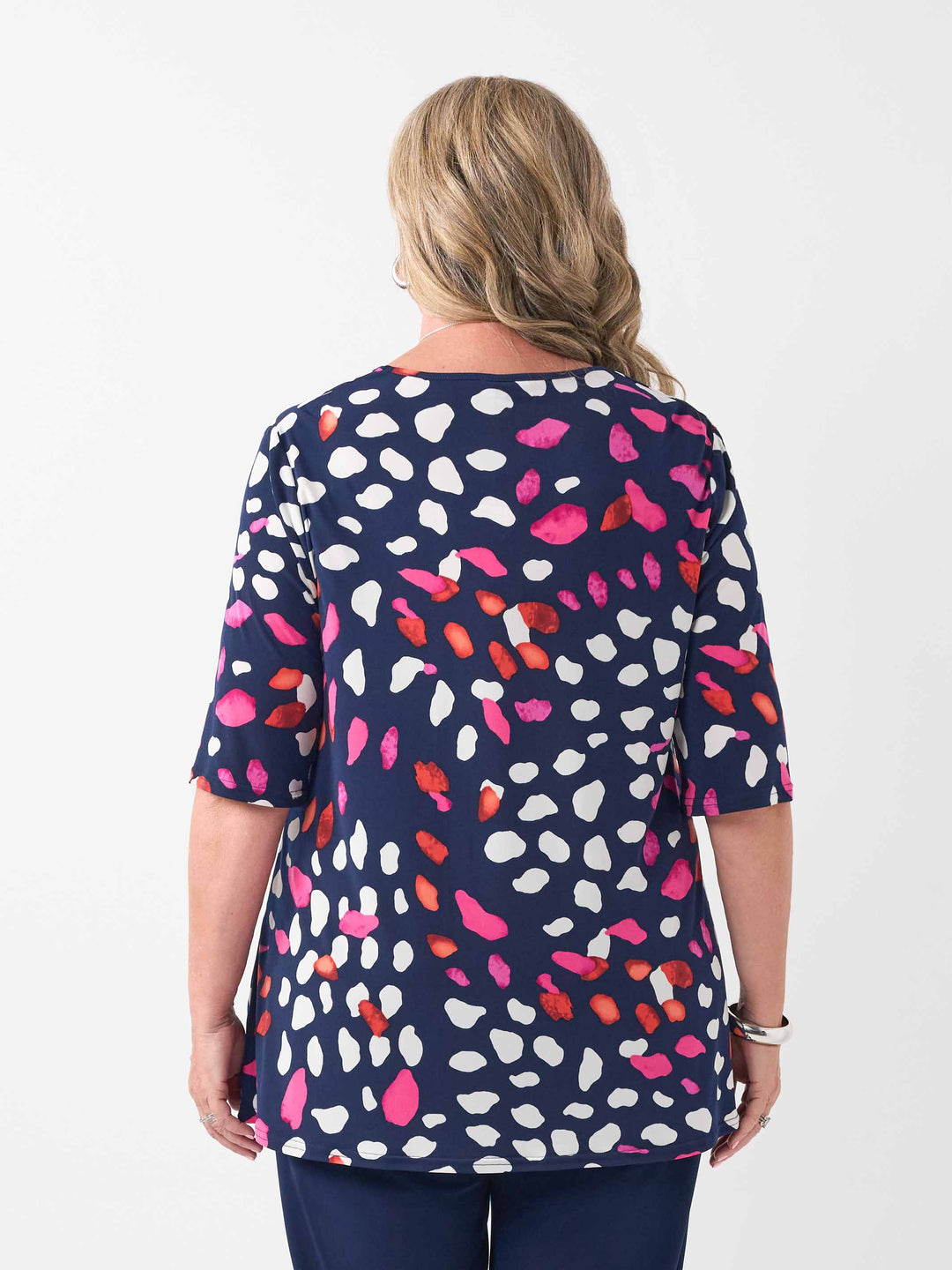 V-Neck Swing Printed Jersey Top - Coloured Pebbles