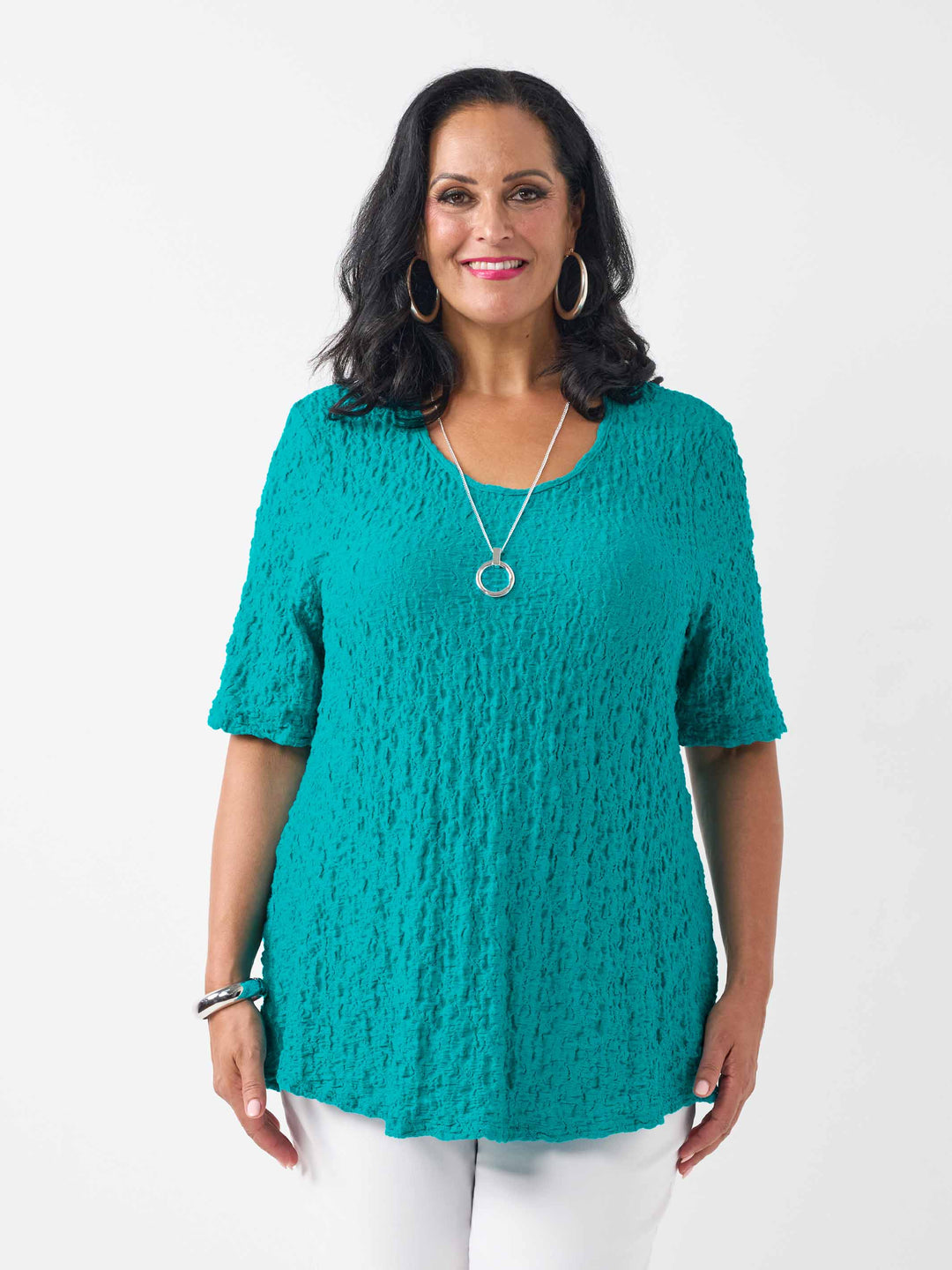 A-Line Seersucker Bubble Top - Emerald
