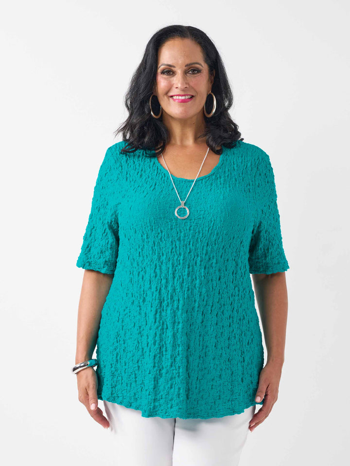 A-Line Seersucker Bubble Top - Emerald