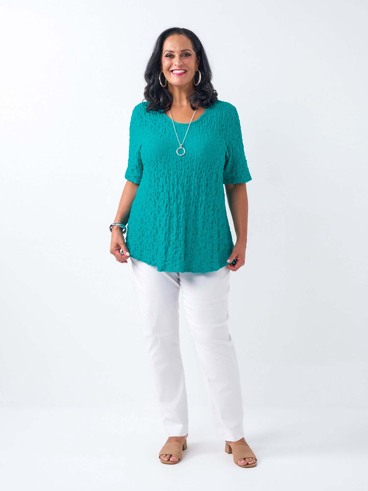 A-Line Seersucker Bubble Top - Emerald