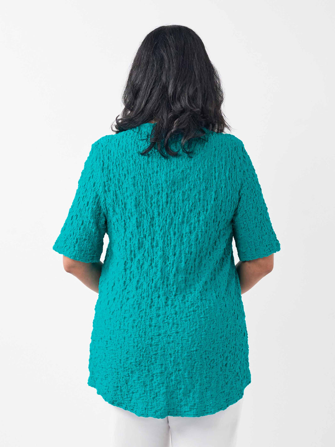 A-Line Seersucker Bubble Top - Emerald