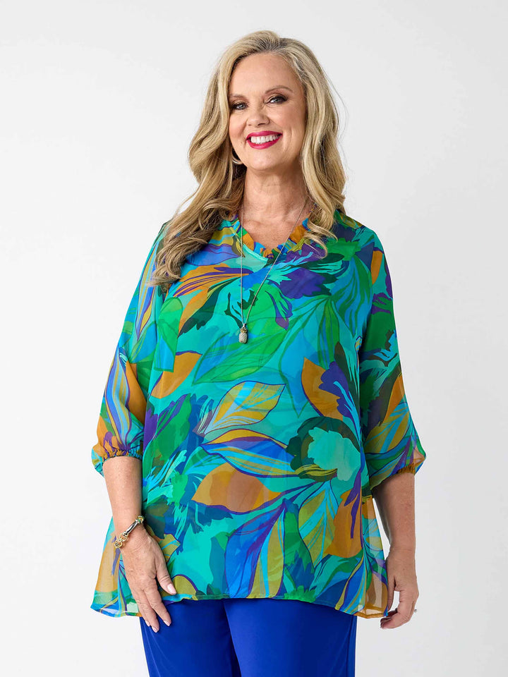 Printed Georgette Top &amp; Cami Twin Set - Jewel Tone