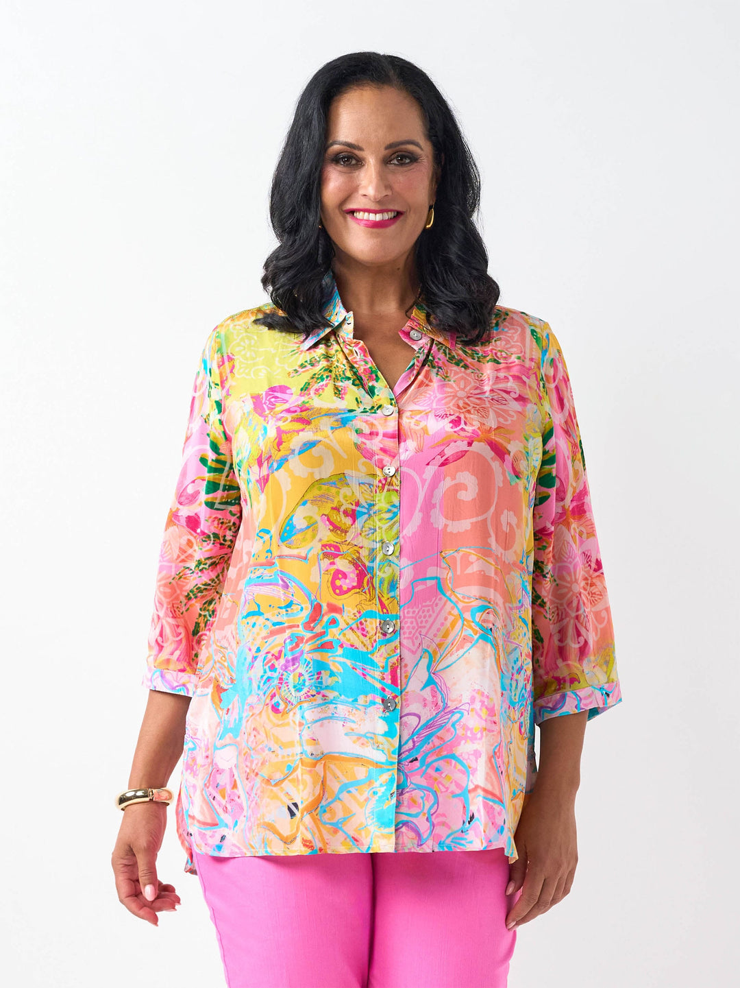Lucinda Collared Silky Shirt - Pink