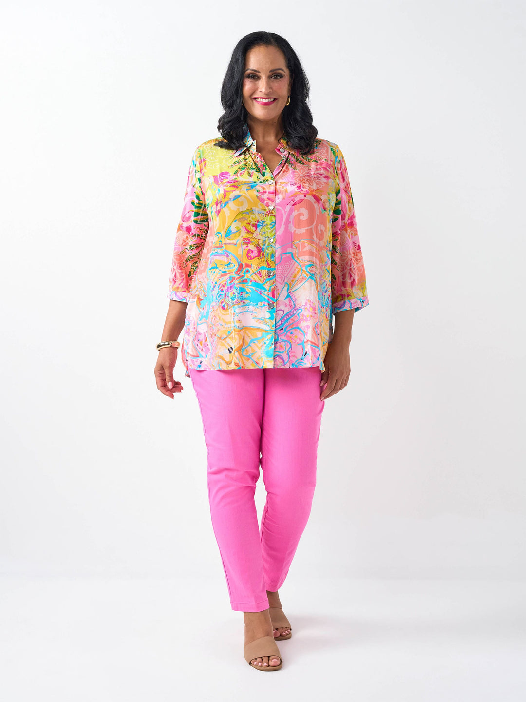 Lucinda Collared Silky Shirt - Pink