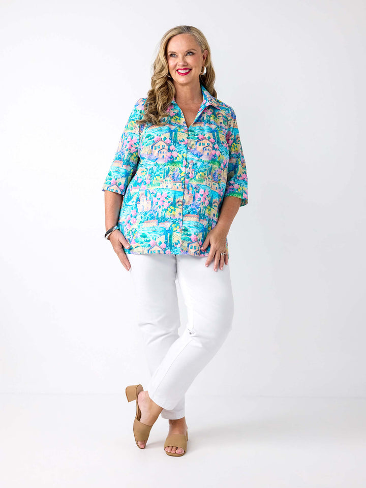A-Line Printed Cotton Shirt - Lake Como
