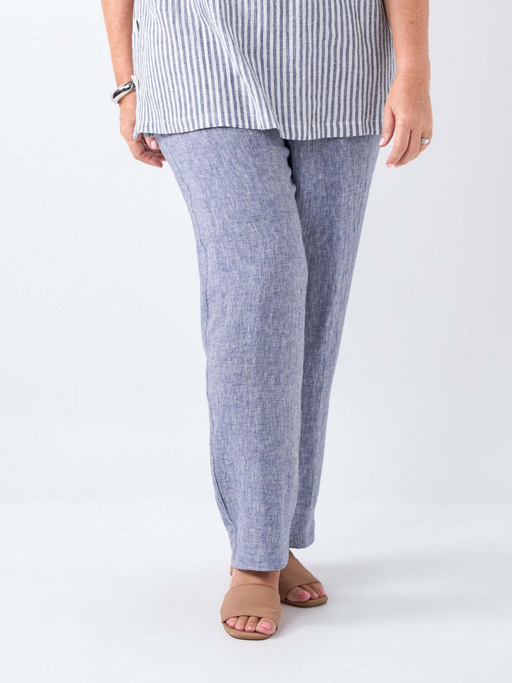 Straight Leg Crinkle Linen Cotton Pant - Navy