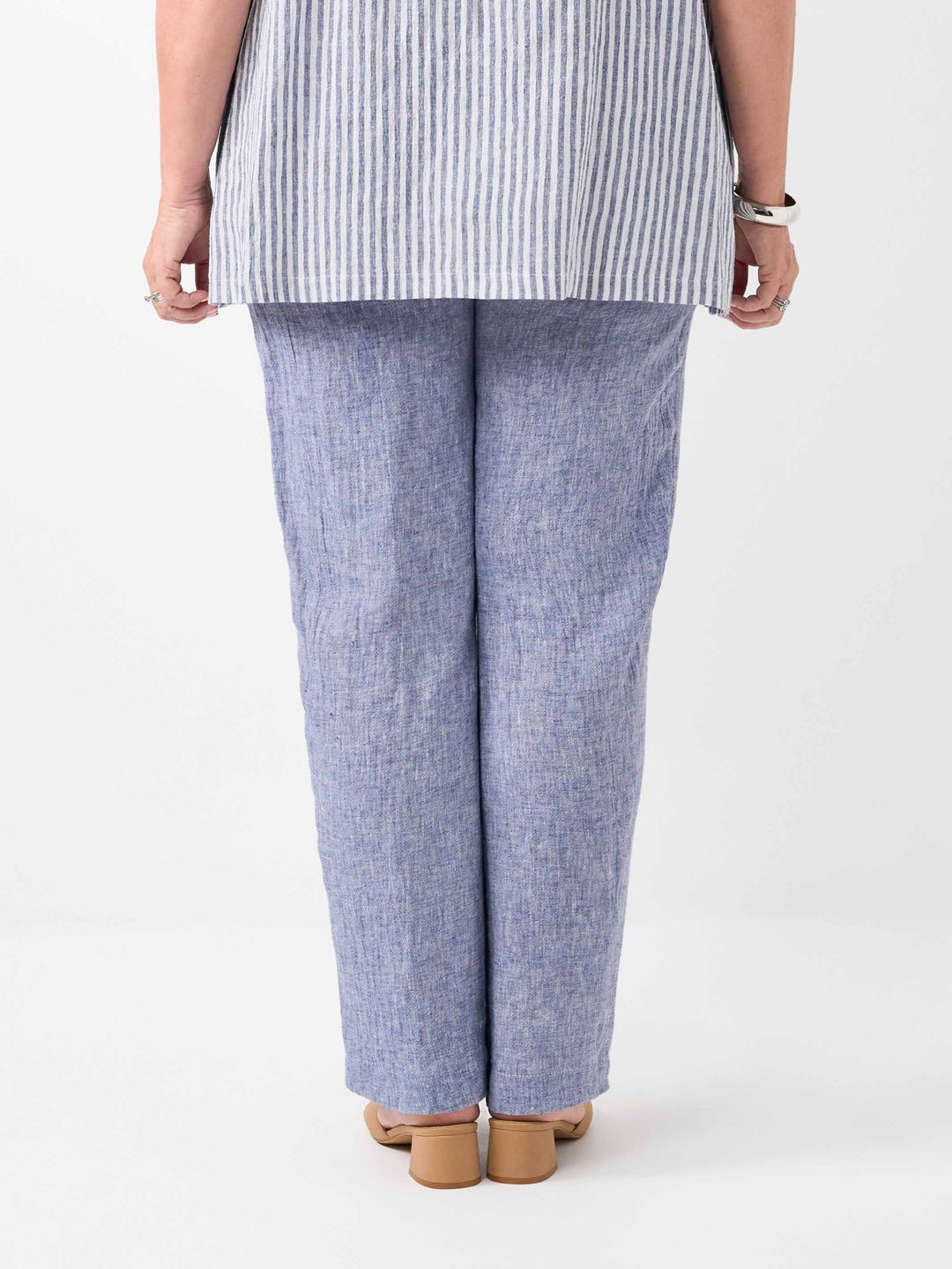 Straight Leg Crinkle Linen Cotton Pant - Navy