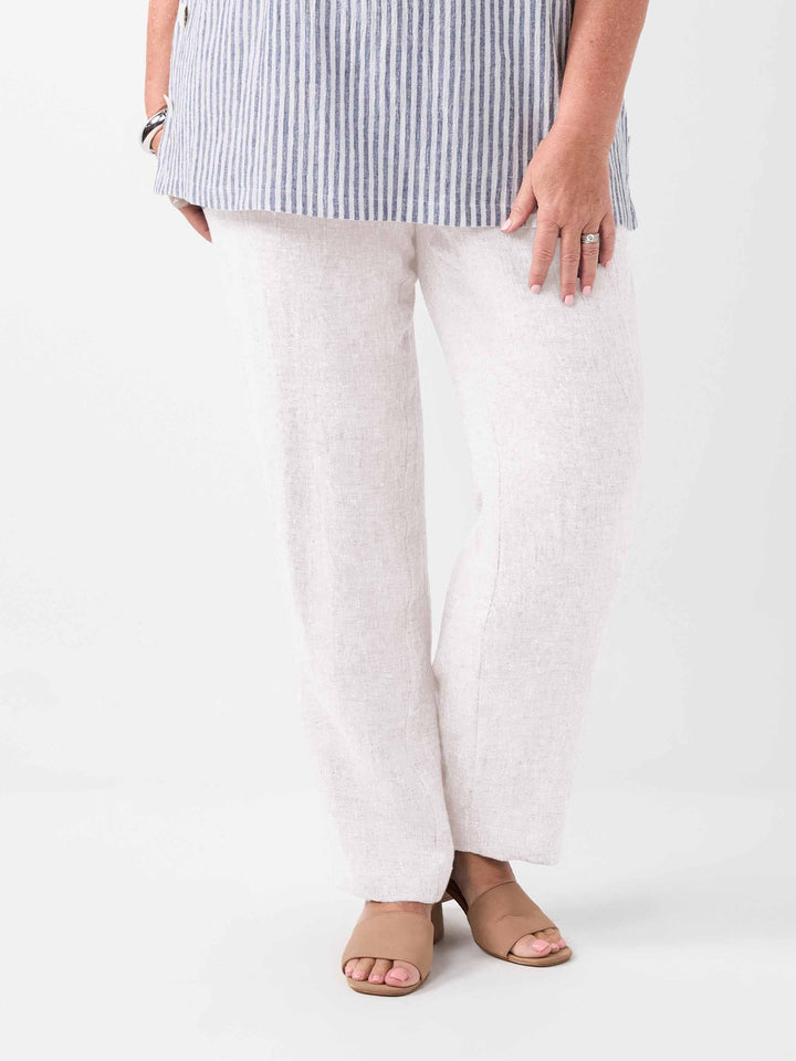 plain white crinkle linen straight leg pant