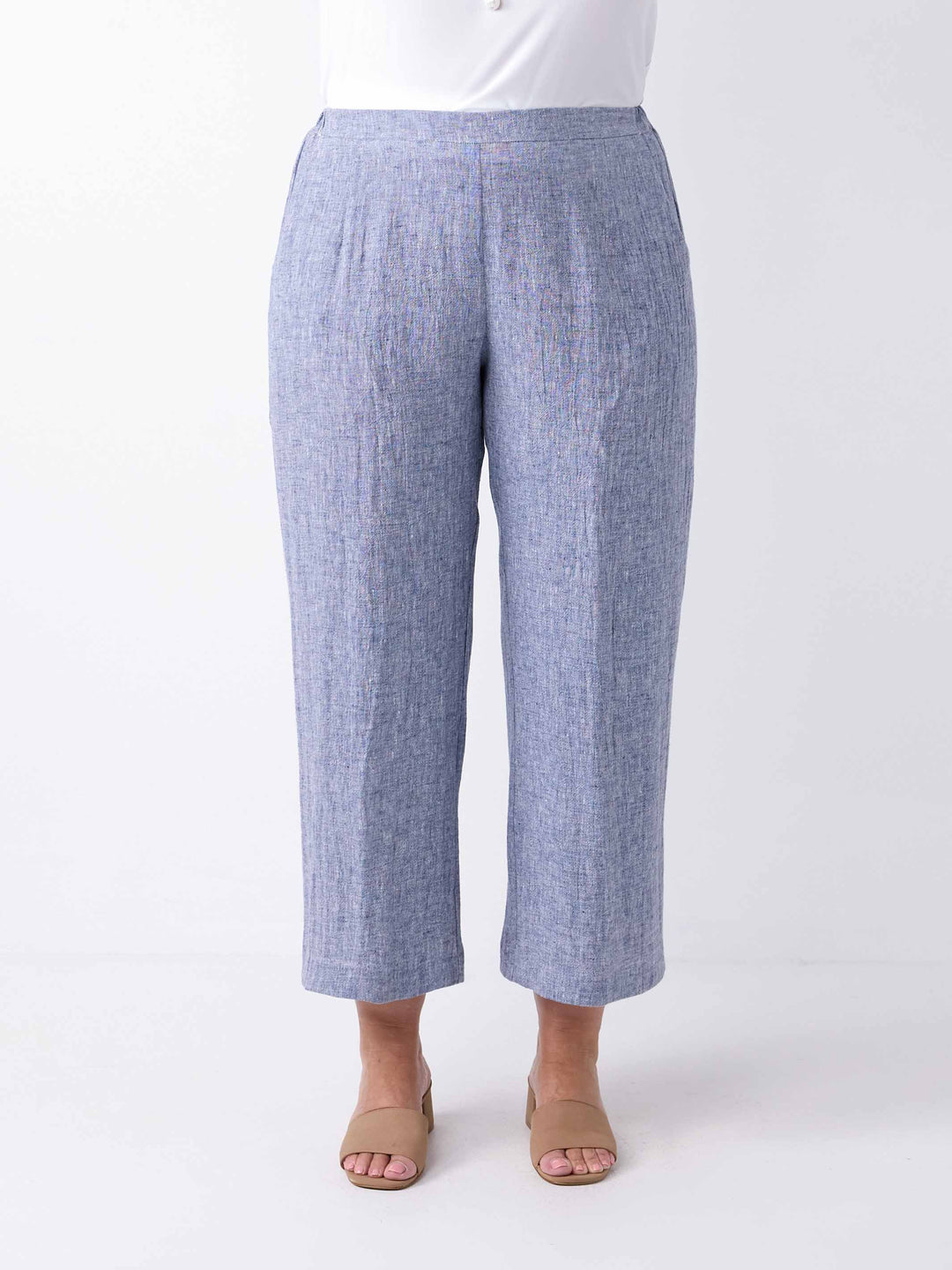 Wide Leg Crinkle Linen Cotton Pant - Navy