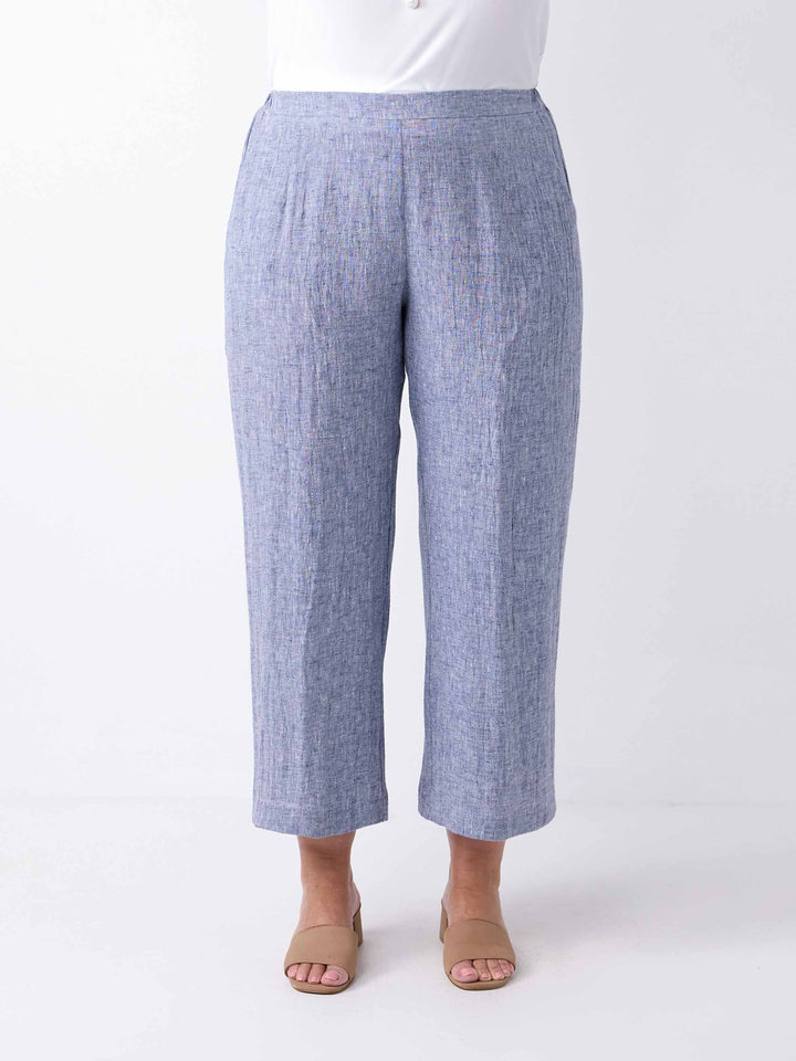 Wide Leg Crinkle Linen Cotton Pant - Navy