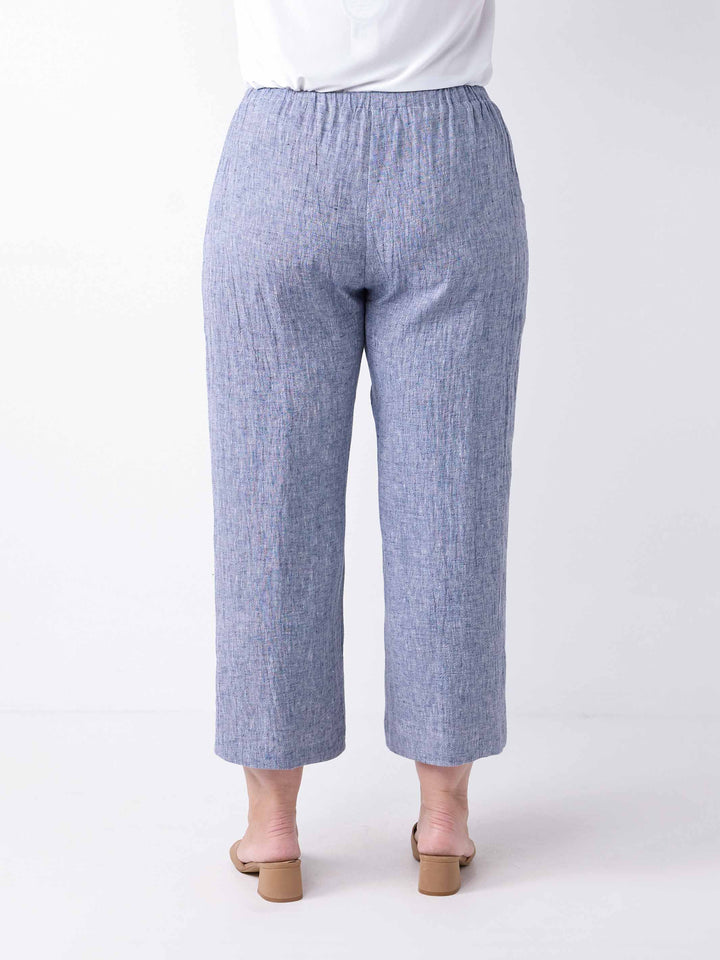 Wide Leg Crinkle Linen Cotton Pant - Navy