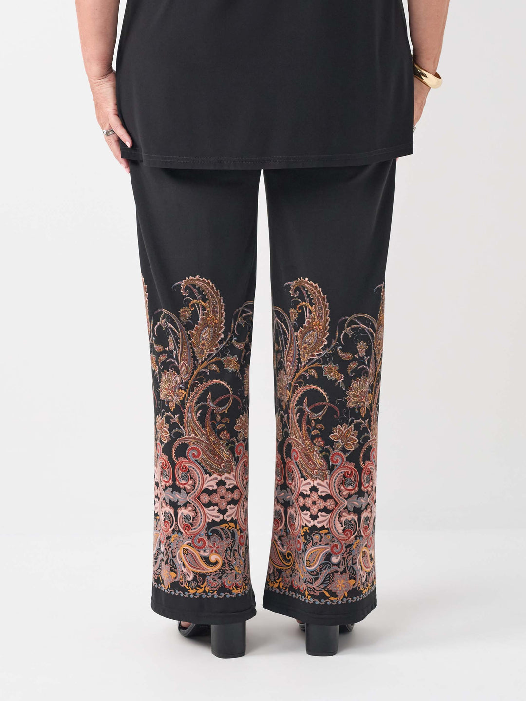 back view of the stylish palazzo pant with stylish boho inspired print