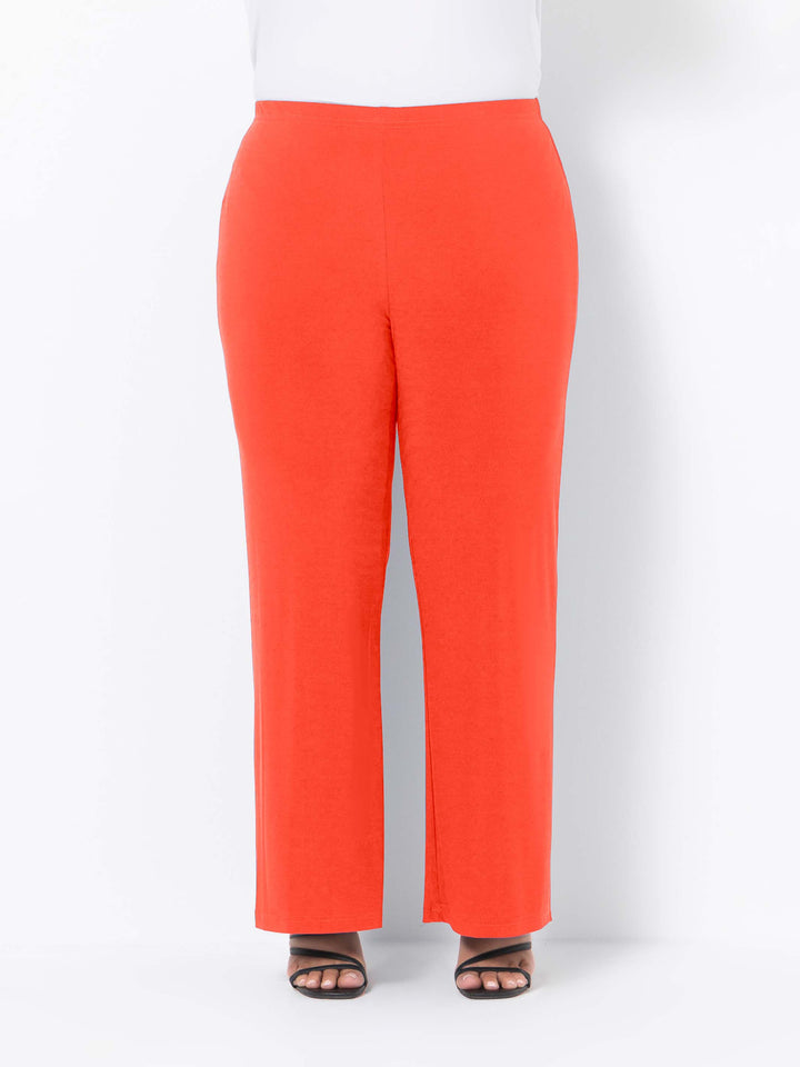 front view of bright orange wide-leg palazzo pants 
