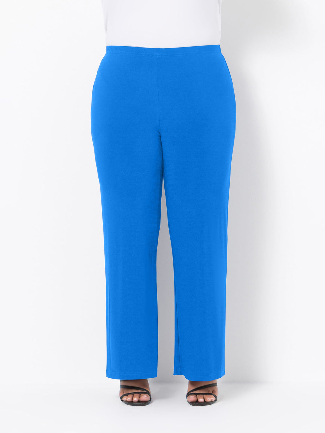 front view of bright blue wide-leg palazzo pant