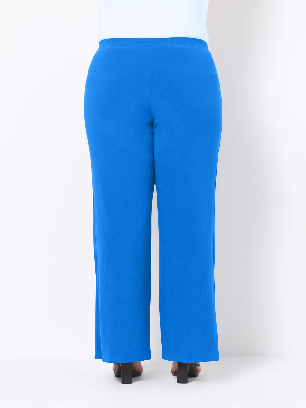 back view of bright blue wide-leg palazzo pant