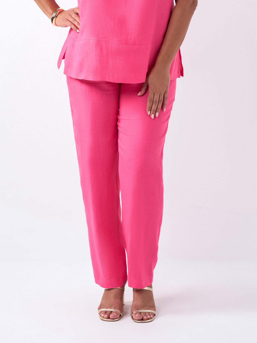 plain linen full length straight leg pant in bright pink