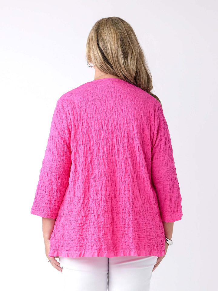 Open Front Seersucker Knit Jacket - Fuchsia