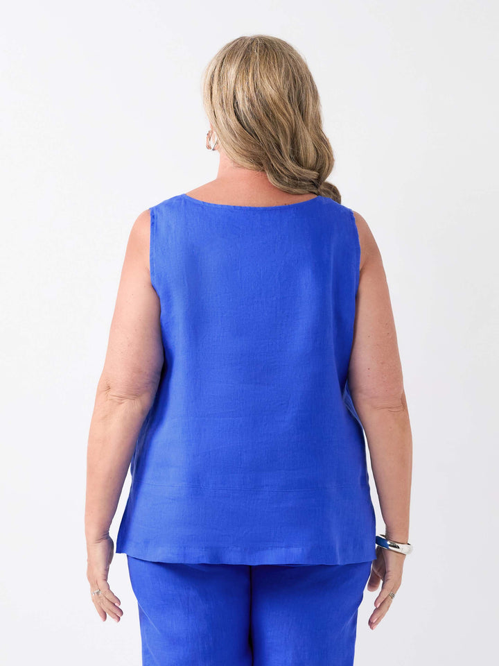 Plain Linen Cami - Cobalt