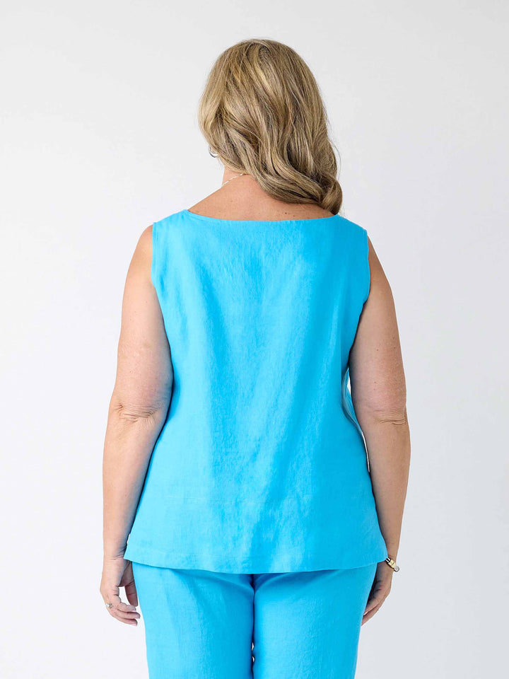 Plain Linen Cami - Oasis Blue
